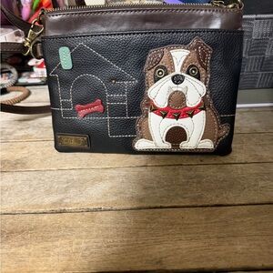 Chala Black & Brown Bulldog Applique Crossbody
